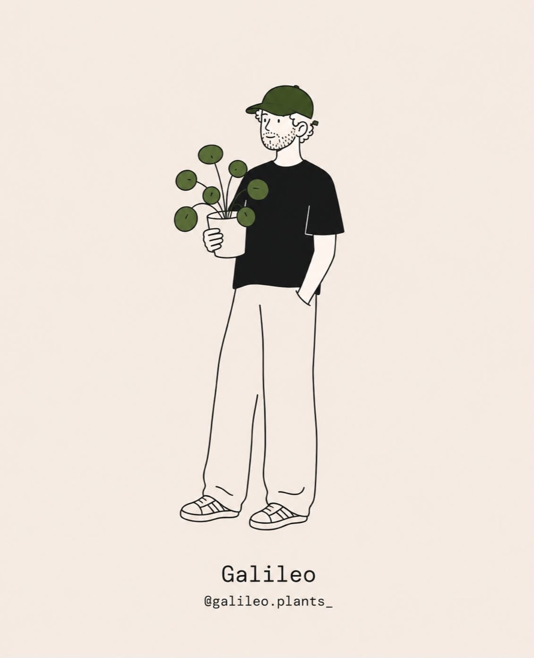 Galileo con una gorra y una Pilea